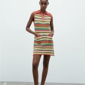 Zara Knit Crochet Striped Multicolor Sleeveless Dress NWOT Blogger Favorite